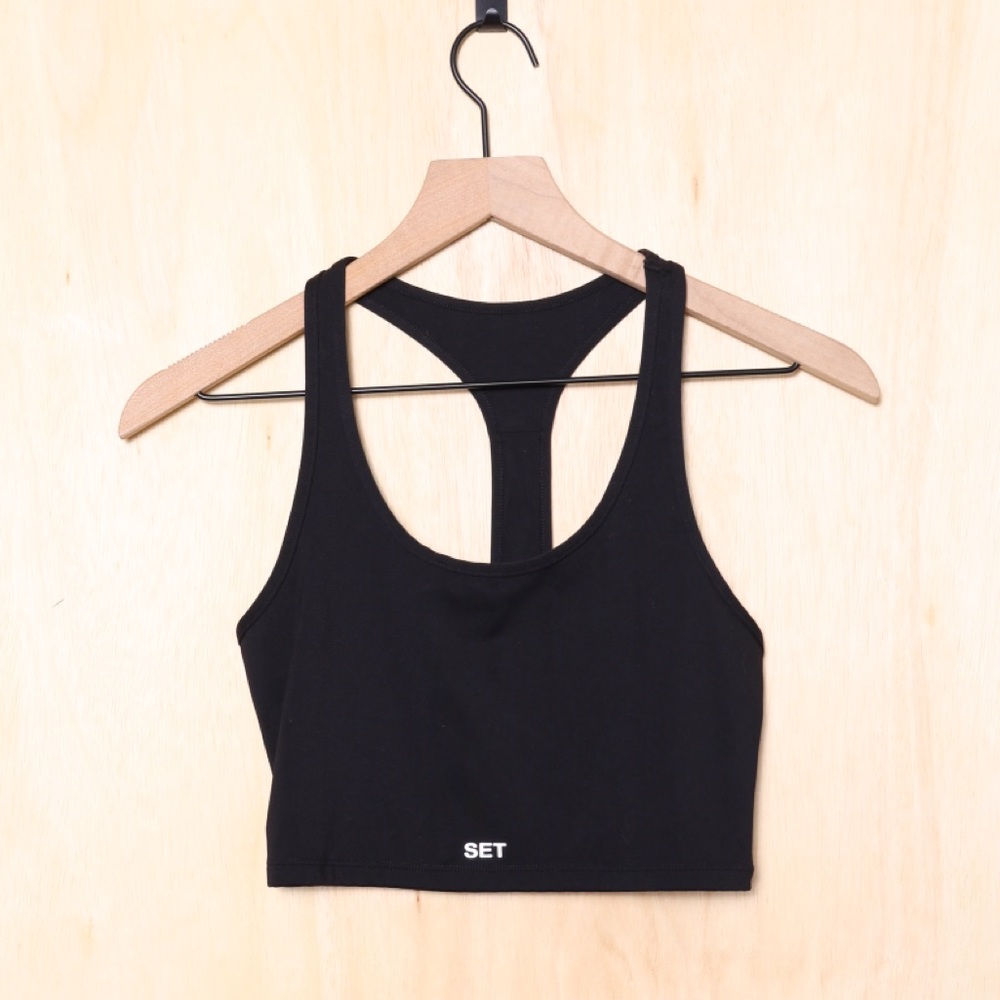 SET Active Sportbody Body Sports Bra Racerback Cropped Tank Black Size Small - Picture 2 of 4